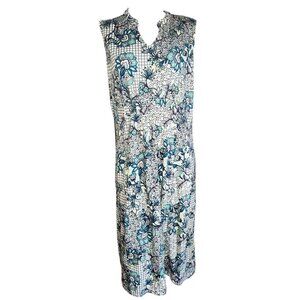 Coldwater Creek Dress Womens Size L Large Green Blue Floral Pullover Sleeveless